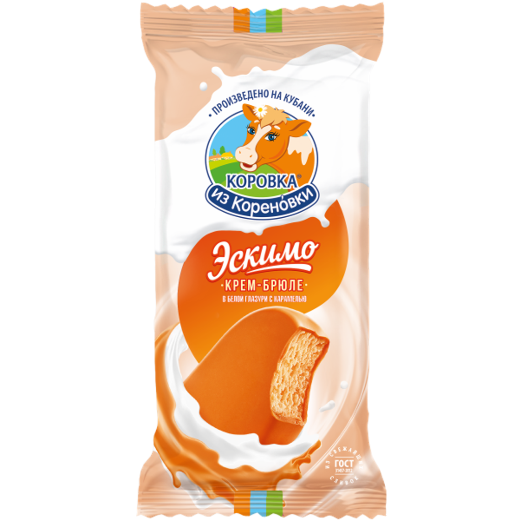 Мороженое пломбир крем-брюле эскимо в белой глазури с караме...